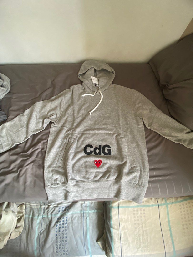 Cdg play hoodie grey on sale