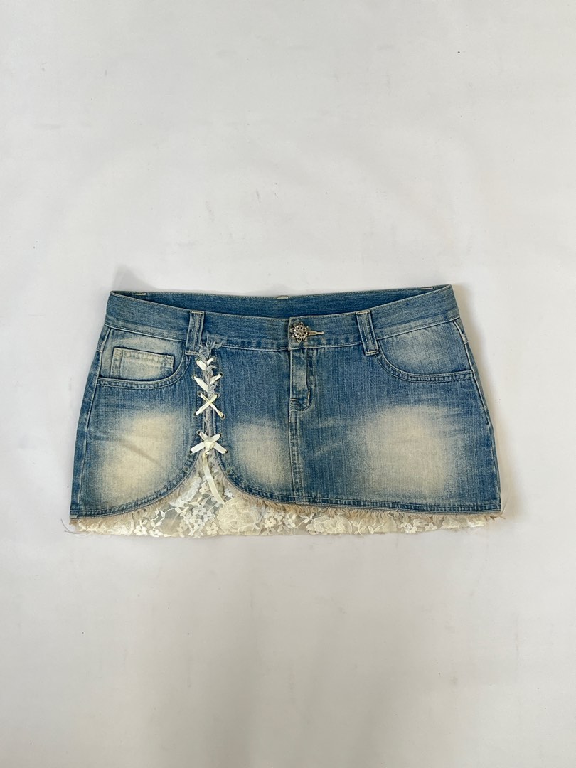 Lace Up Seam Denim Mini Skirt