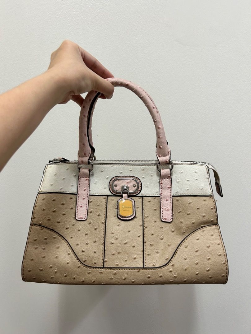 GUESS Los Angeles Tan Ostrich Leather Hobo Handbag Purse Double Handle cross body bag shoulder bag or hand bag Women s Fashion Bags Wallets Shoulder Bags on Carousell