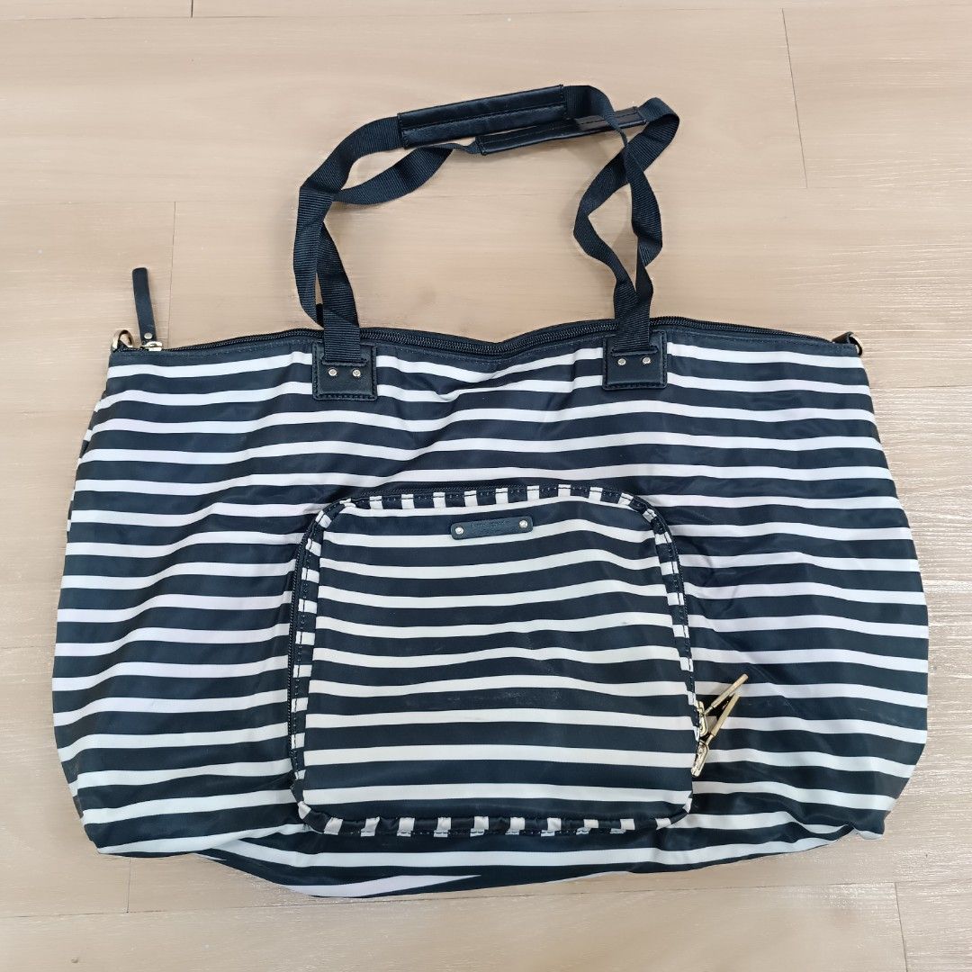 KATE SPADE Watson Lane Lyla Black White Stripes Nylon Packable Weekender Bag Barang Mewah Tas Dompet di Carousell