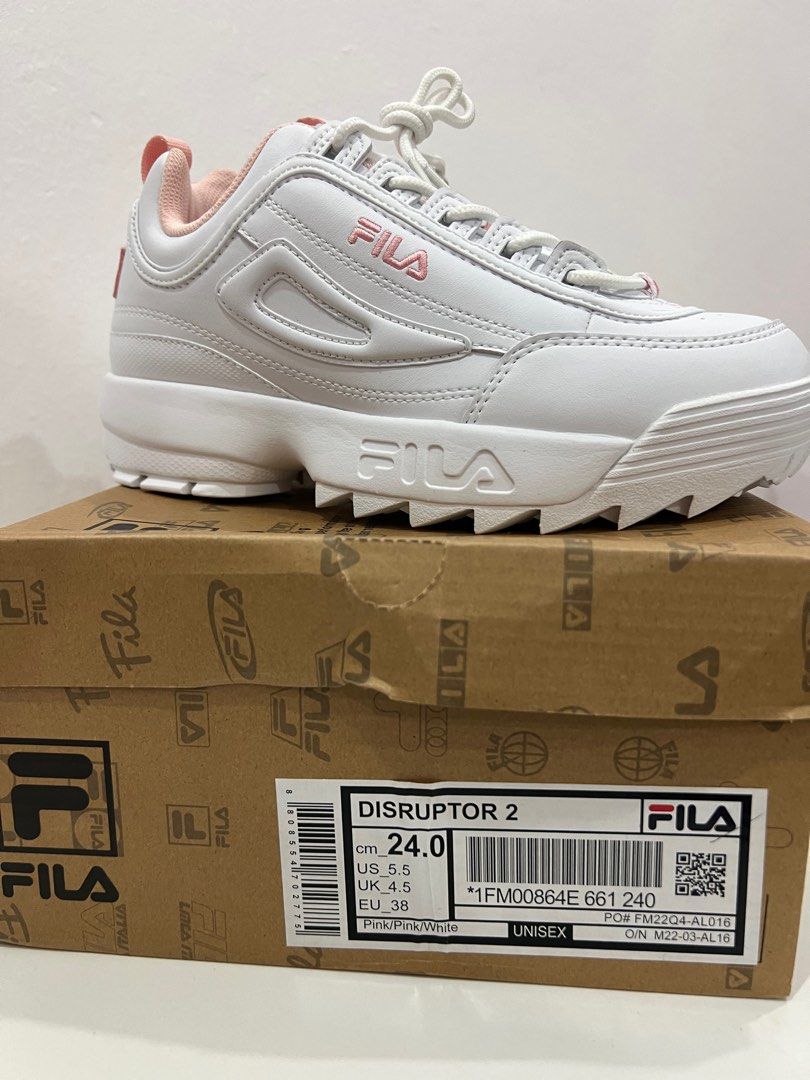 NEW FILA DISRUPTOR 2 WHITE PINK SIZE 4.5UK
