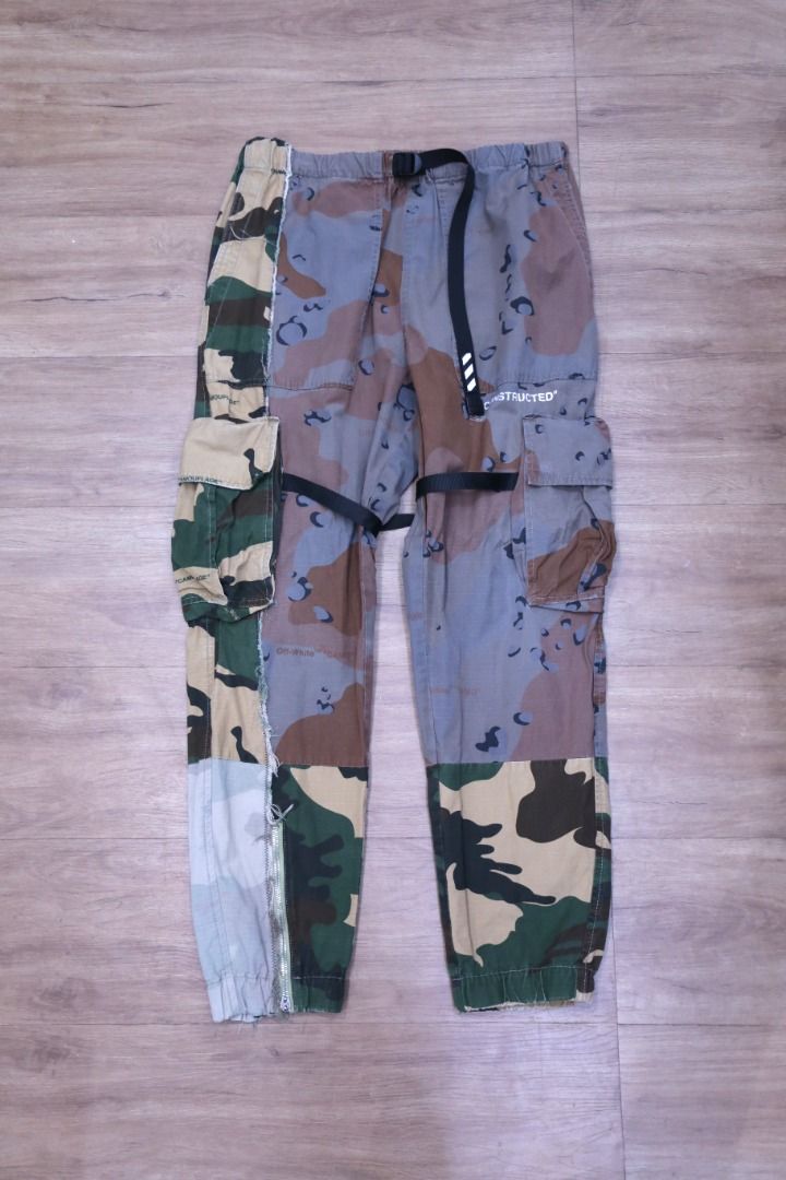 Off white reconstructed camo pants sales