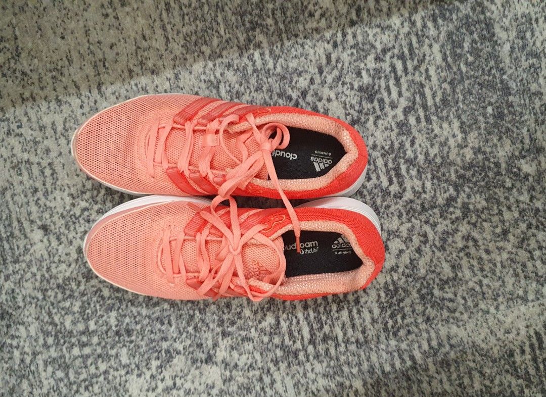 Running shoes in neon orange pink Adidas Cloudfoam Ortholite