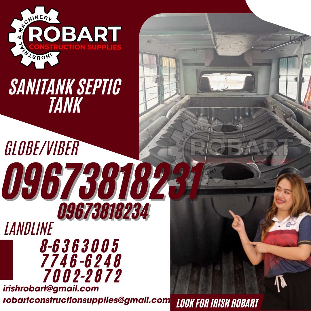 Sanitank septic tank (Category: Construction Tools & Equipment) located in Manila. Submitted by irishrobart_22 (Listing ID 1320980309, Image 1). Description: Sanitank septic tank model: SNSP1000 size: 1000L SEND US MESSAGE FOR INQUIRIES ‼️‼️ LOOK FOR IRISH ROBART VBR : 0 9 6 7 3 8 1 8 2 3 1/ 0 9 6 7 3 8 1 8 2 3 4 LANDLINE 8-6 3 6 3 0 0 5 / 7 7 4 6 -6 2 4 / 7 0 0 2-2 8 7 2 GMAIL: I R I S H R O B A R T @ G M A I L . C O M Office Address: 1405 Yusec