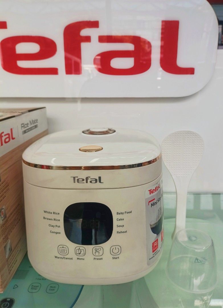 Tefal Rice Mate mini RK5151 rice cooker (Category: Cookers) located in Rizal. Submitted by zaldybanan (Listing ID 1320972664, Image 2). Description: AI technology with dual sensor. 4cups or 0.7L. AI Smart cooking technology 3mm rolling edge 4 layers nonstick coating, 8 cooking functions ( White rice, brown rice, claypot, congee, Baby food, cake, Soup and reheat. digital soft-touch panel, 24 hours preset function, 12 hours keepwarm. removable unde