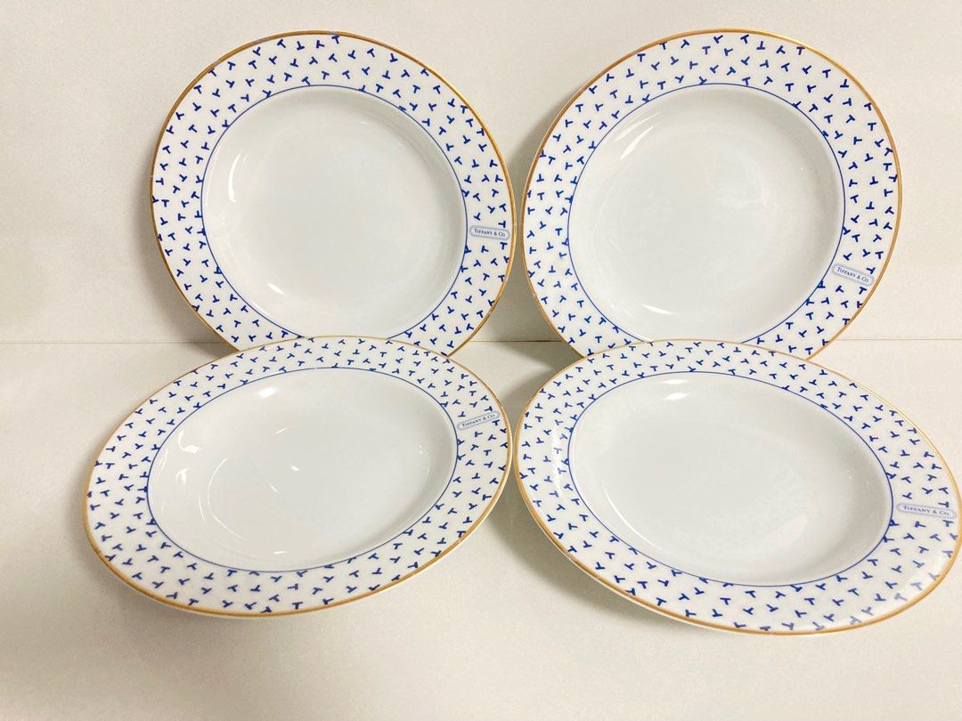 Tiffany and Co. Dancing T pasta/serving plates (Category: Dinnerware & Cutlery) located in Paranaque City. Submitted by anoona (Listing ID 1321056629, Image 1). Description: Preloved plates Tiffany plates No cracks no crazing Dia-8.7” H-1.5” 1k each 3000 take all.