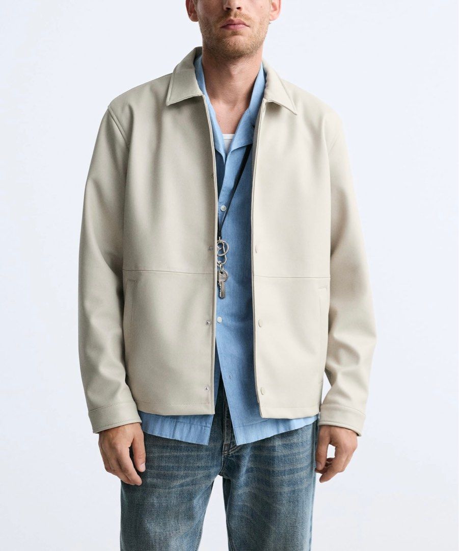 Zara cream leather jacket top