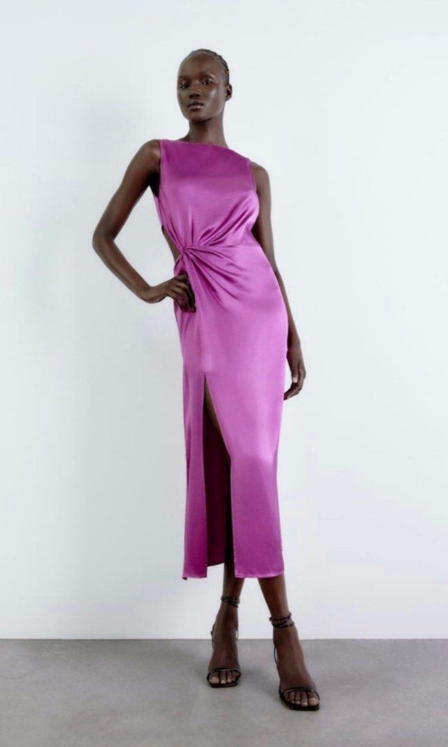 zara satin cutout dress ZARA WOMAN CUT OUT SATIN EFFECT PRINTED DRESS 8028/435 SZ S