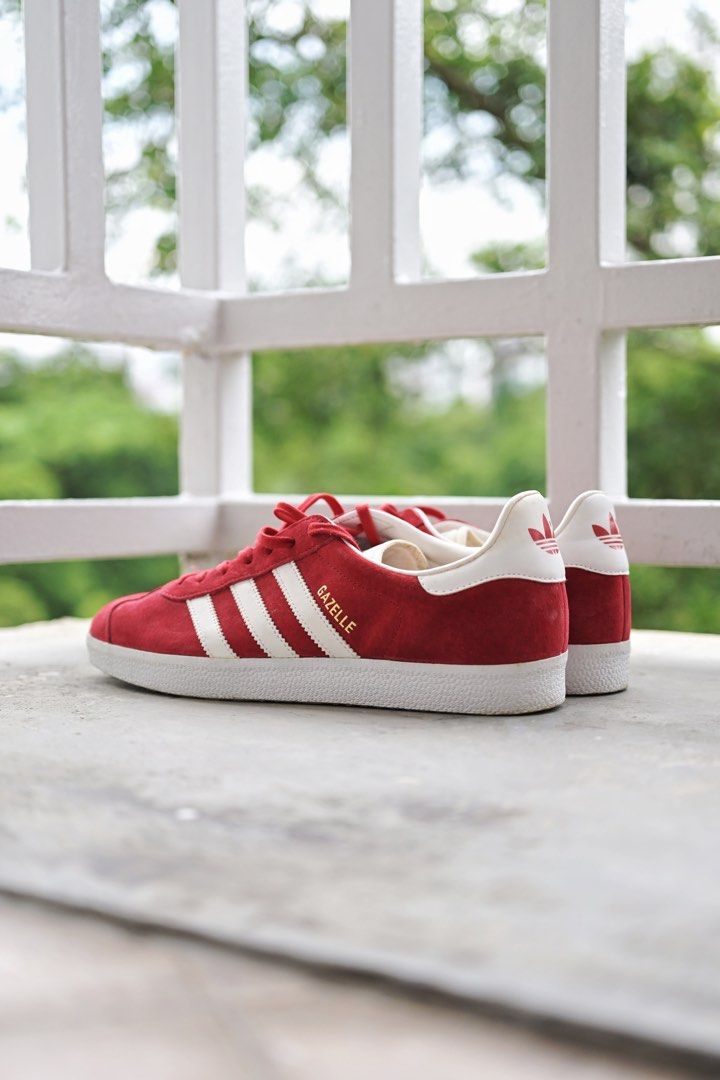 Adidas Gazelle Shoes Red and White Suede Leather