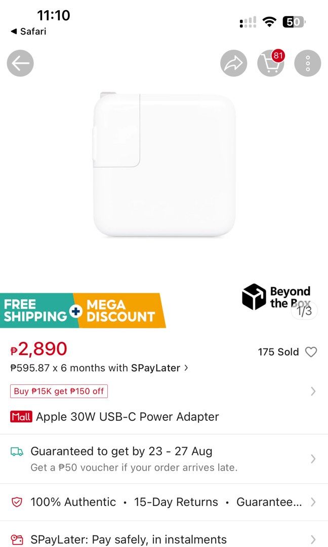 Apple MacBook 30W USB‑C Power Adapter (Category: Chargers) located in Quezon City. Submitted by cocopeats (Listing ID 1321154419, Image 2). Description: Selling the Power Adapter from my MacBook Air since I’m upgrading it Original Price: ₱2,890 Bought from official Apple website Used slightly only Overview The 30W USB‑C Power Adapter offers fast, efficient charging at home, in the office, or on the go. While the power adapter is compatible with a