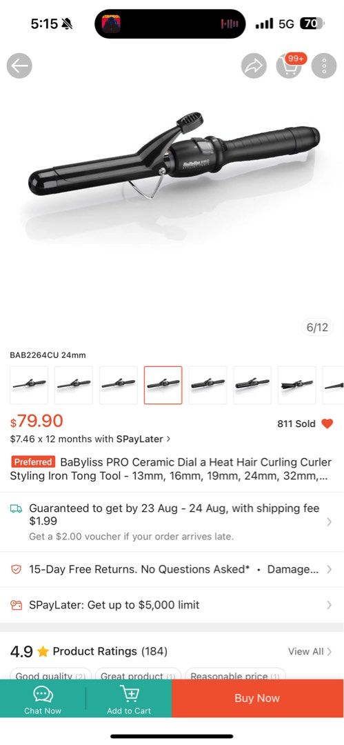 BaByliss PRO Ceramic Dial a Heat Hair Curling Curler Styling Iron Tong Tool 24MM Beauty Personal Care Hair on Carousell