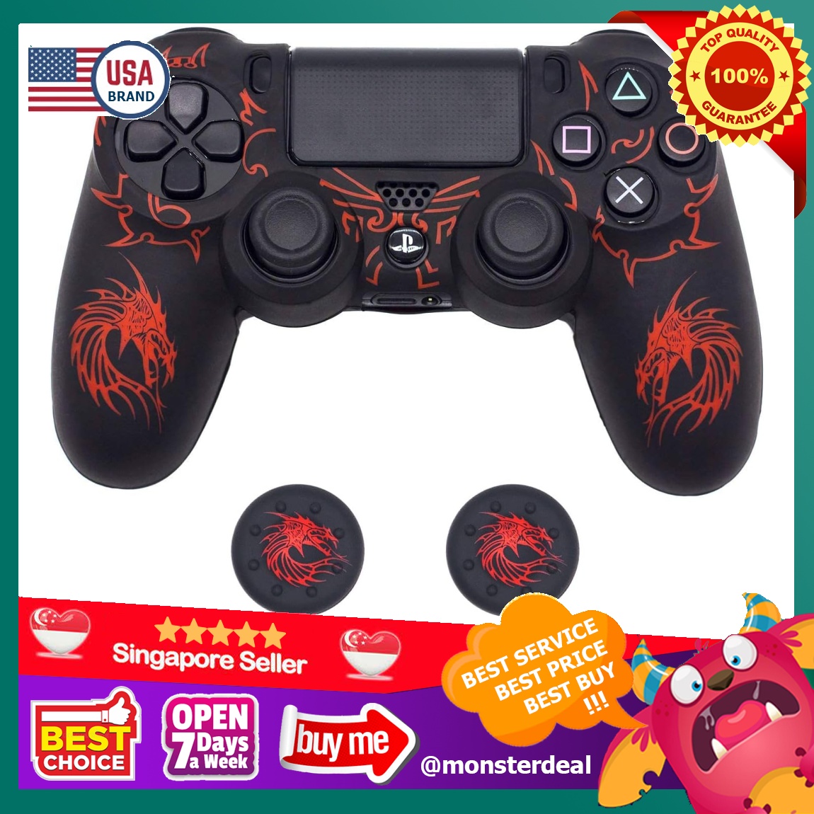 BRHE PS4 Controller Skin Anti Slip Grip Silicone Cover Protector Case Compatible with PS4 Slim PS4 Pro Wireless Wired Gamepad Controller with 2 Cat