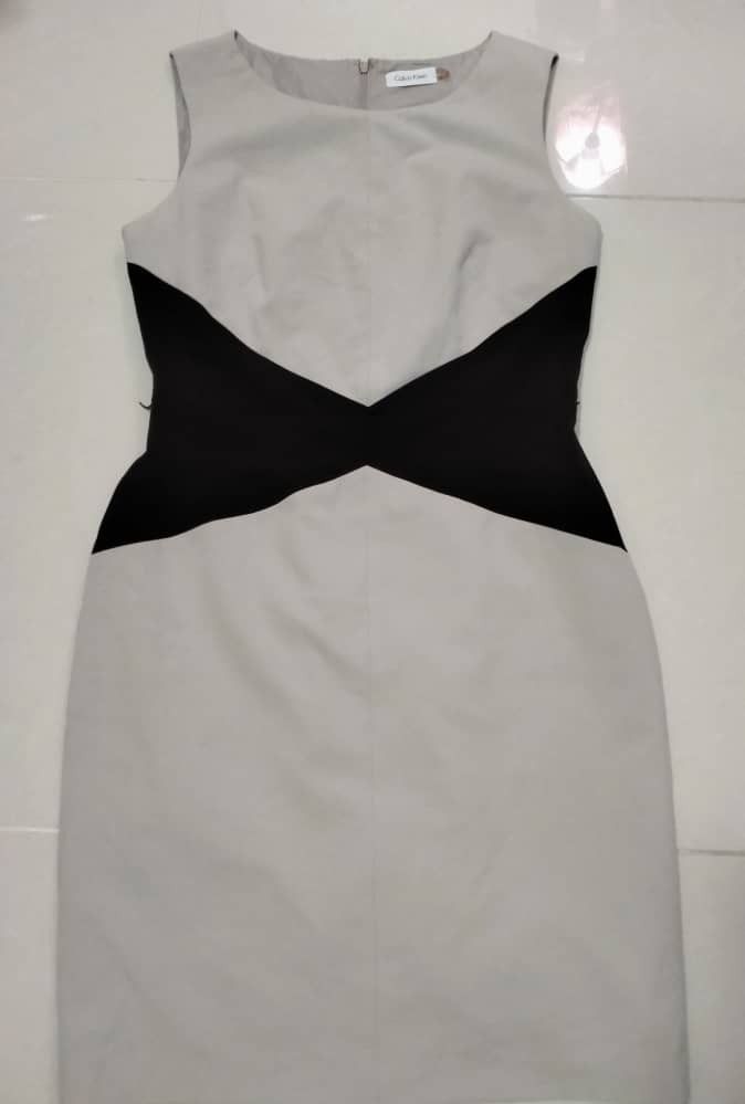 Calvin Klein Dust Beige Black Semi Formal Midi Dress