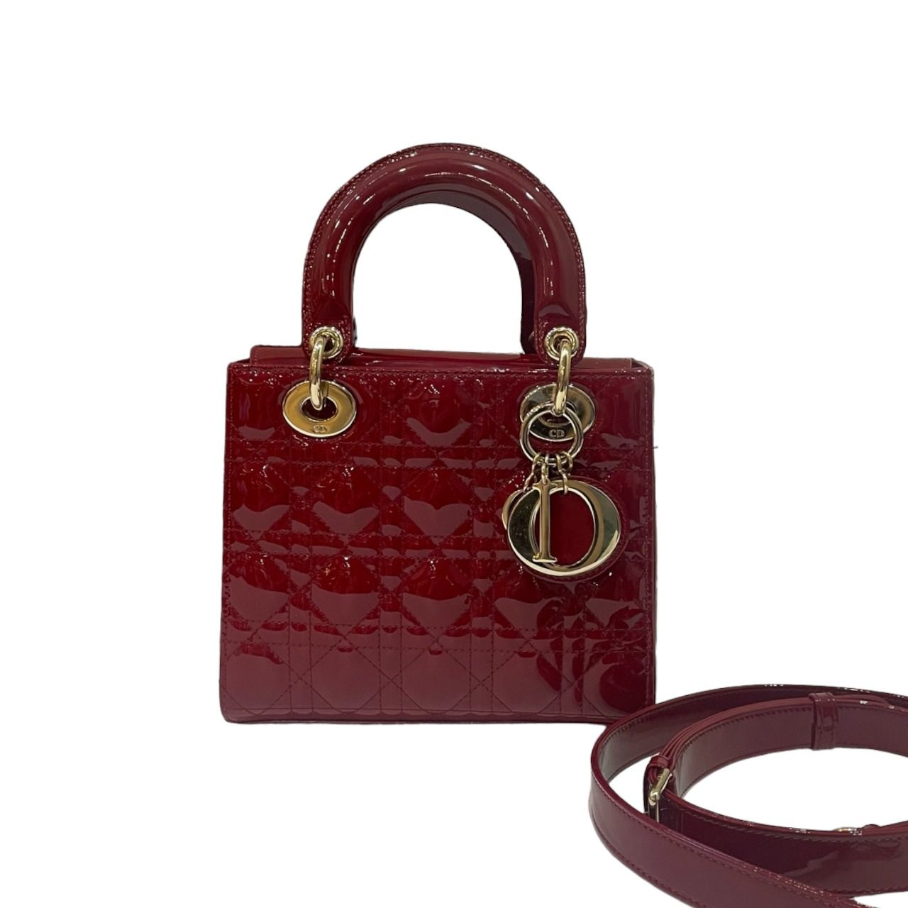 CHRISTIAN DIOR Patent Cannage Medium Lady Dior Burgundy Red Luxury Bags Wallets on Carousell