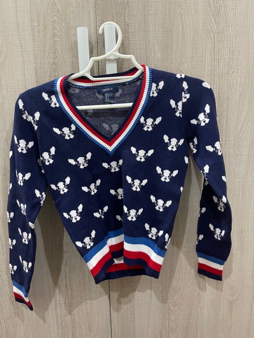 FOREVER 21 French bulldog sweater Women s Fashion Tops Longsleeves on Carousell