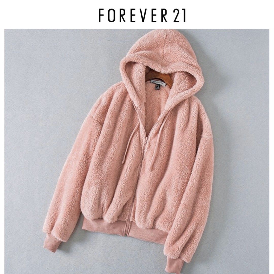 Forever 21 pink teddy coat online