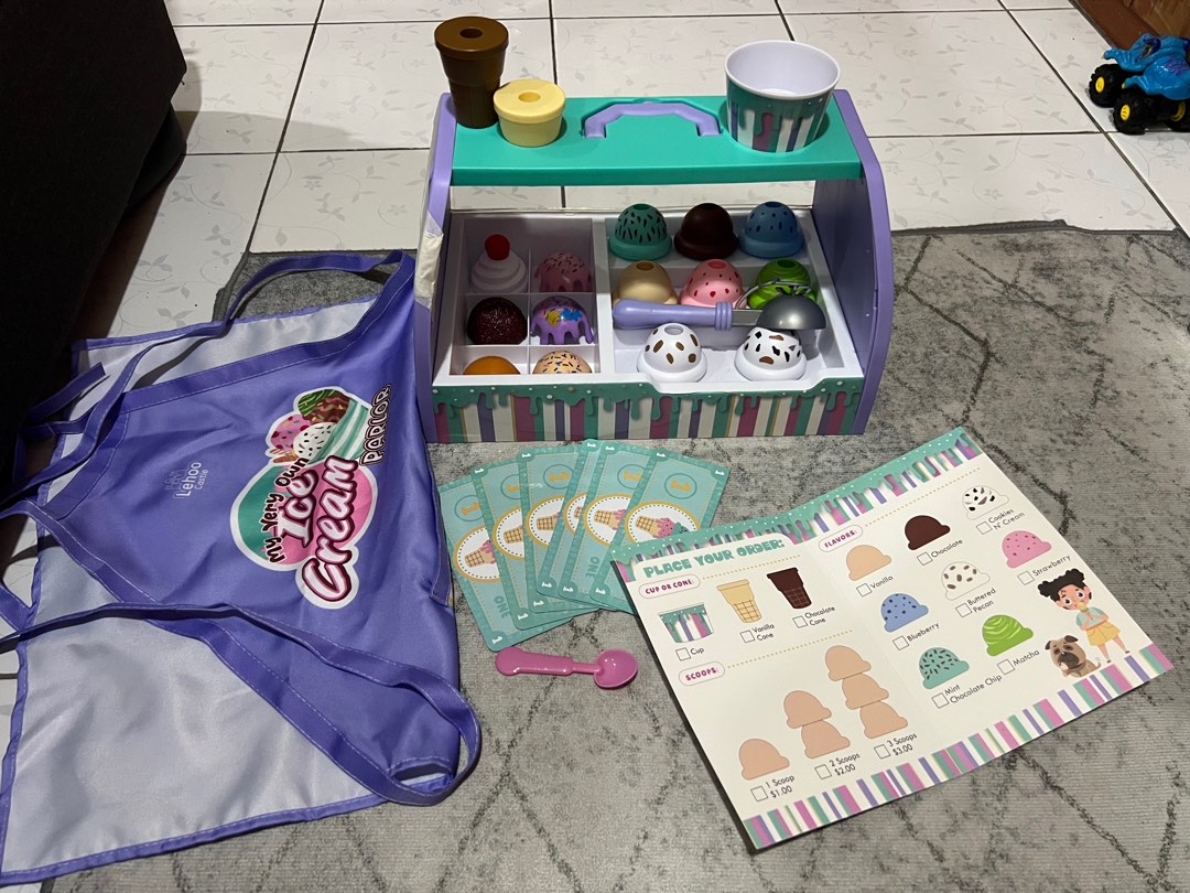 Picnic Basket Ice Cream Cart Toys For Kids, 52 Pcs Ice Cream Shop