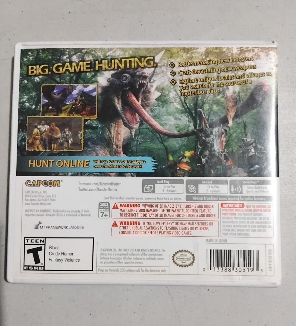 Monster Hunter 4 Ultimate - Nintendo 3DS (Category: Nintendo) located in Marikina City. Submitted by my-an (Listing ID 1321253450, Image 2). Description: Monster Hunter 4 Ultimate - Nintendo 3DS 2014 by Capcom Made in Japan Please see pictures..