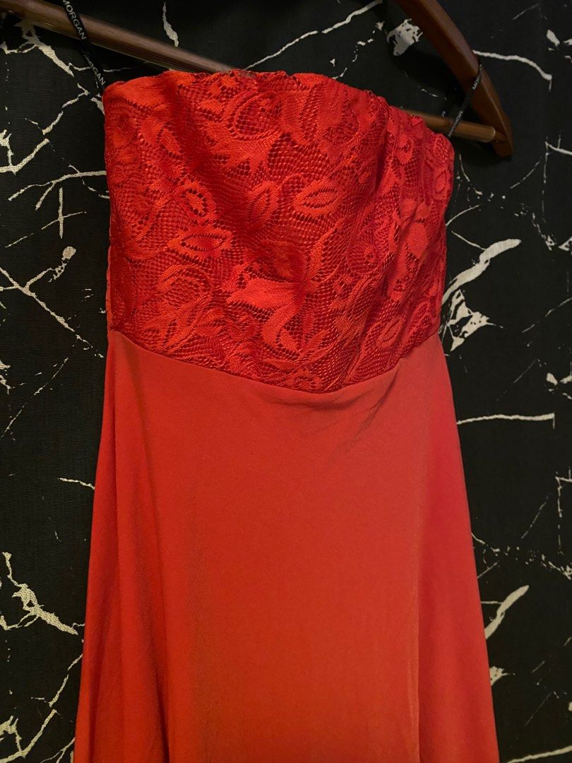 Morgan De Toi Red Lace Tube Cocktail Evening Dress, Women's Fashion, Dresses  & Sets, Evening dresses & gowns on Carousell
