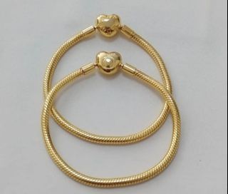 Pandora gold shine heart clasp snakechain bracelet • 16 17 18 19 20 21 cm sizes available