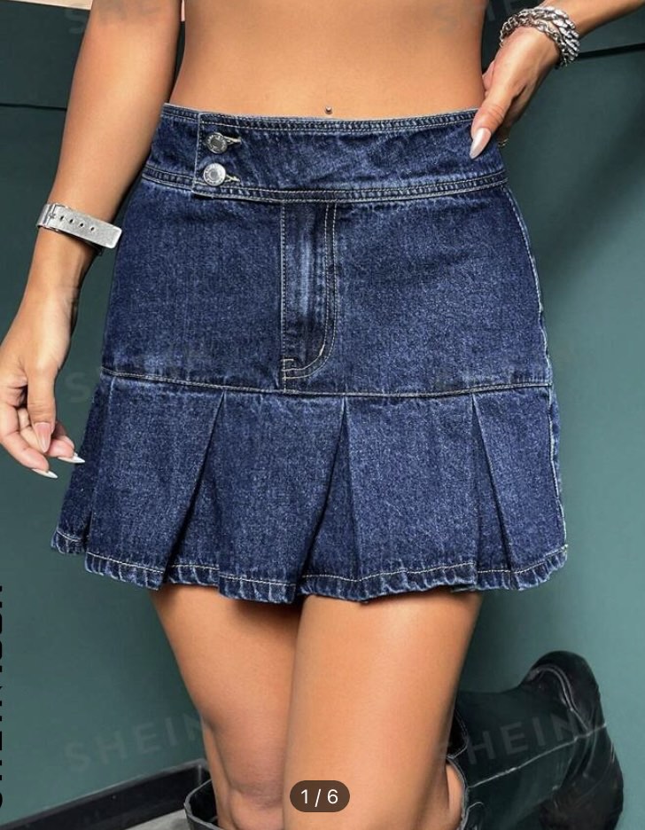 Denim pleated hem skirt shop
