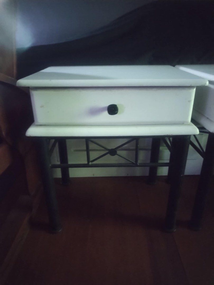 Rush sale!! Good condition Bed frame with 2 side tables (Please see description) (Category: Bed Frames & Mattresses) located in Manila. Submitted by inari05 (Listing ID 1321246253, Image 2). Description: -Good condition -Asking 4000 - Single bed 79x45x35 inches - White side table 17x13.5x19.5 inches -Sf charged to buyer -Location QC Rfs:Not using Payment:Gcash.