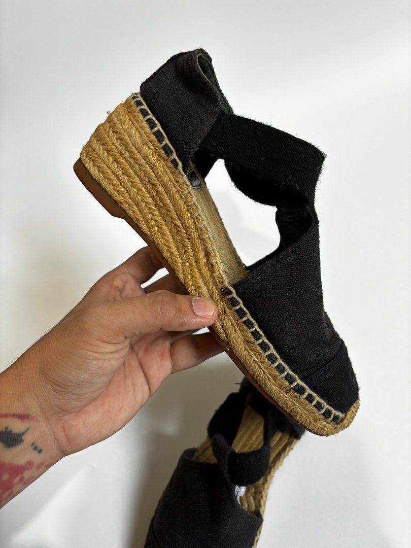 Tory Burch Catalina Espadrille Black Canvas Wedge Women s Fashion Footwear Wedges on Carousell