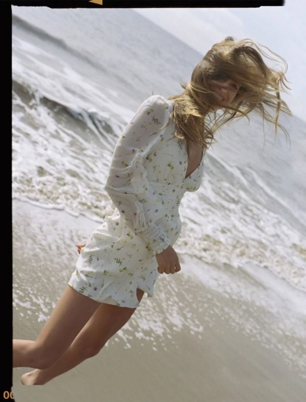 TVF for DVF Rosemary Crepe Mini Floral Sun Dress Long Sleeved