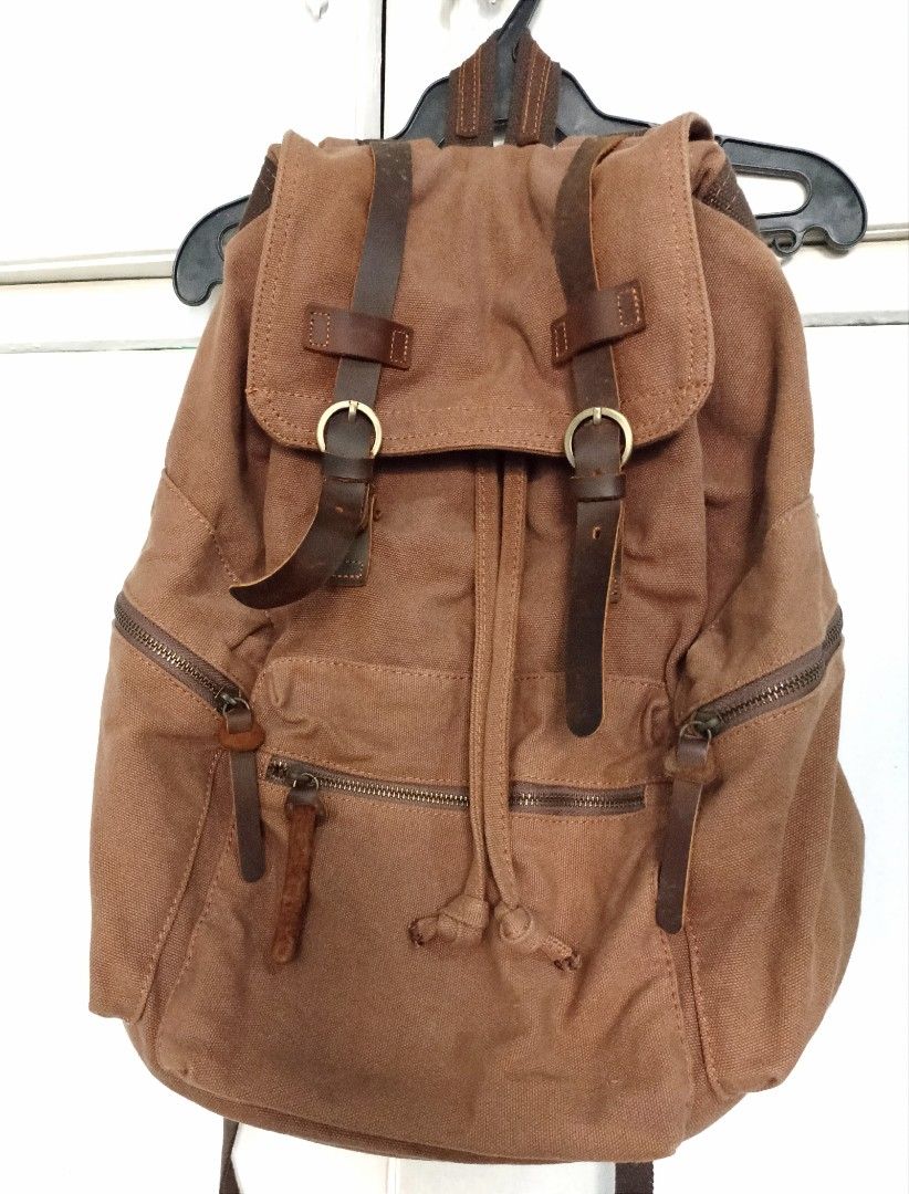 Vintage style canvas rucksack backpack bag Men s Fashion Bags Backpacks on Carousell