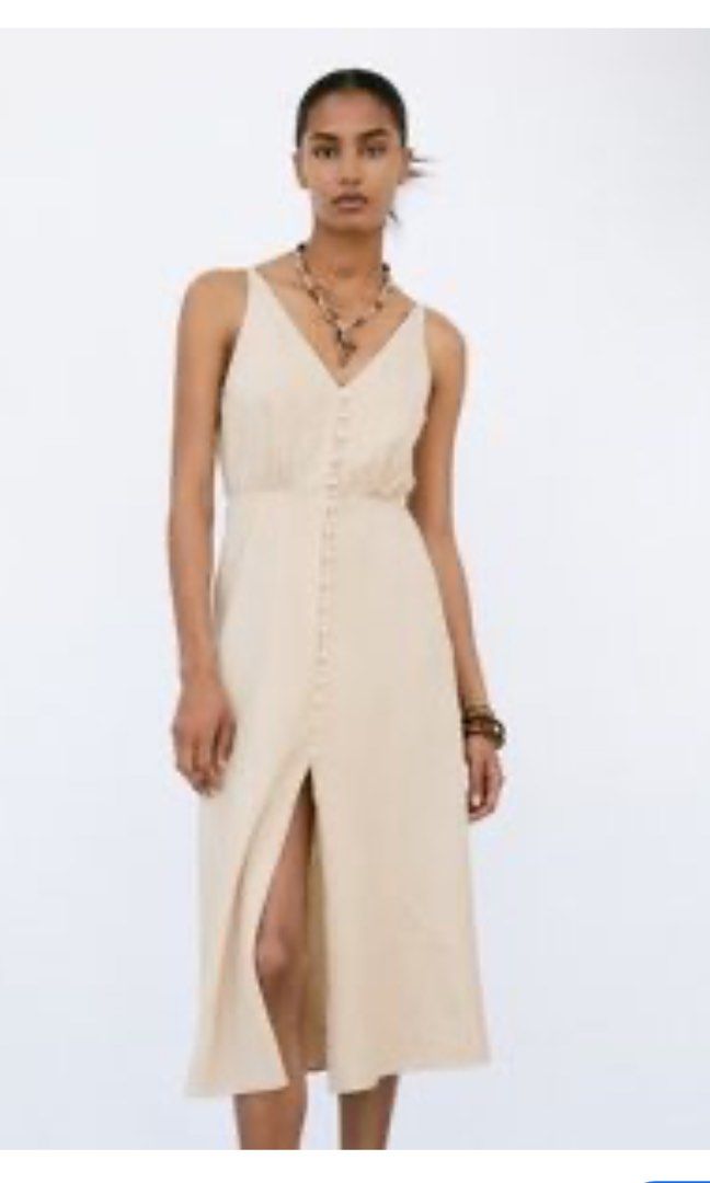 Zara Beige Linen Dress, Women's Fashion, Dresses & Sets, Dresses on  Carousell