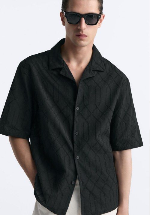 Zara geometric jacquard shirt with FREE NORMAL MAIL Men s Fashion Tops Sets Tshirts Polo Shirts on Carousell