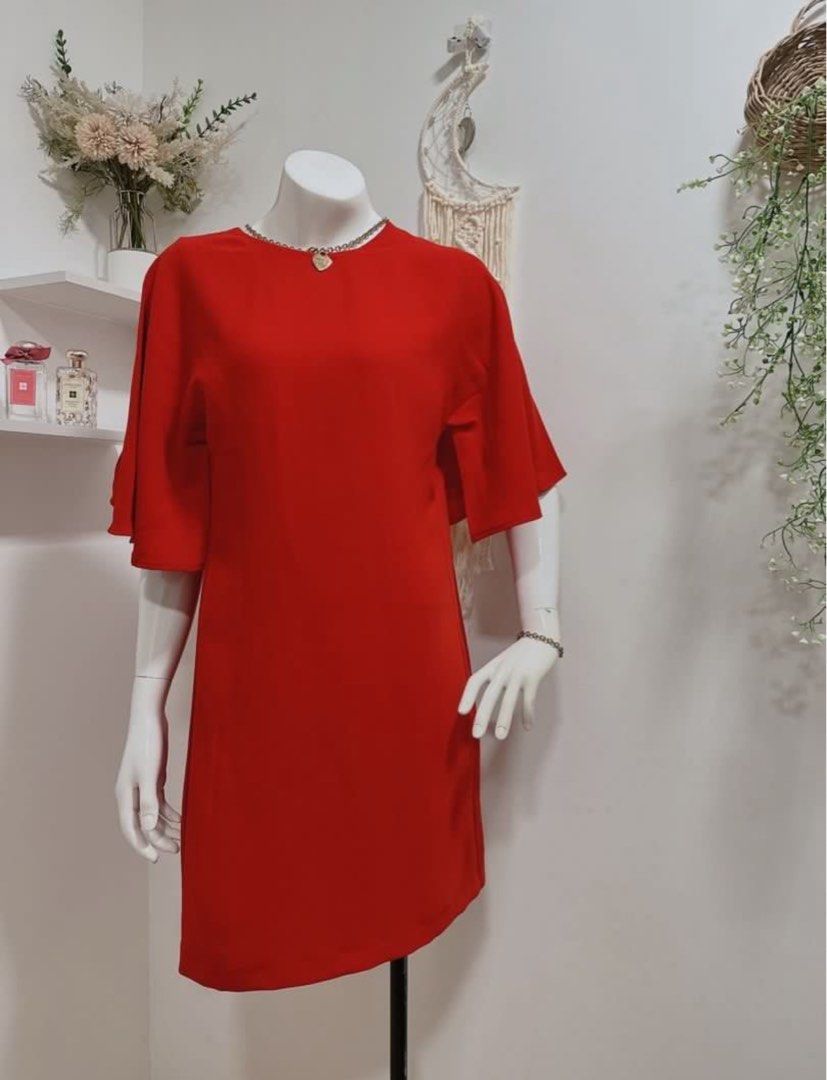 Zara Red Dress Cape Sleeves Women s Fashion Dresses Sets Dresses on Carousell