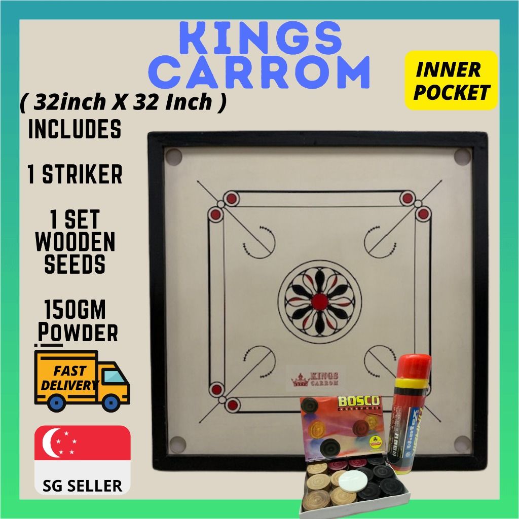CARROM BOARD GAMES 32 INCH] with STRIKER POWDER AND SEEDS
