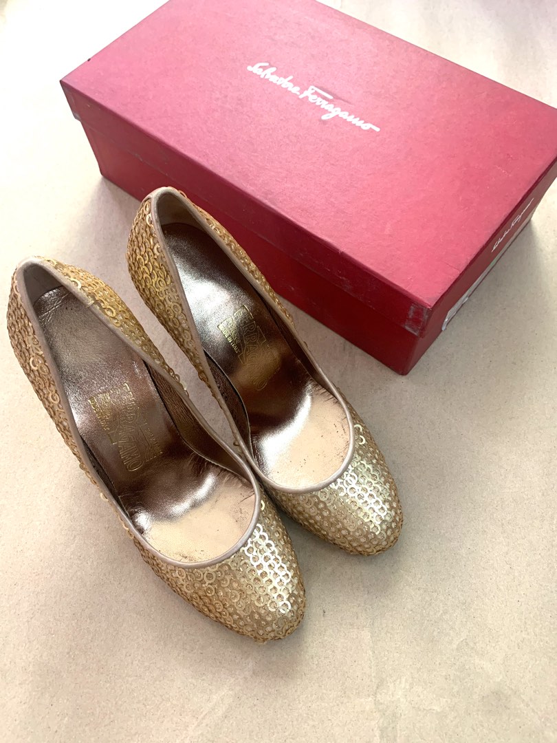 Ferragamo gold shoes best sale