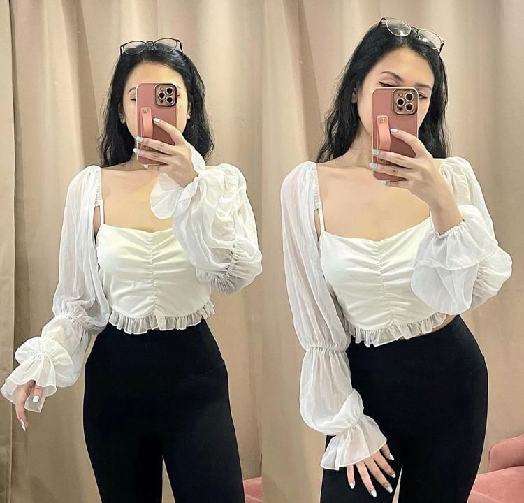 Gathered Sleeve Ruffle Hem Croptop (Category: Longsleeves) located in Paranaque City. Submitted by expectmore.payless (Listing ID 1321369447, Image 1). Description: .