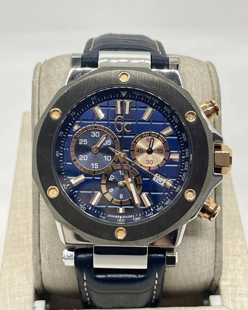 GC Chronograph Timepiece Swiss Made Blue Dial Leather Strap, Luxury ...