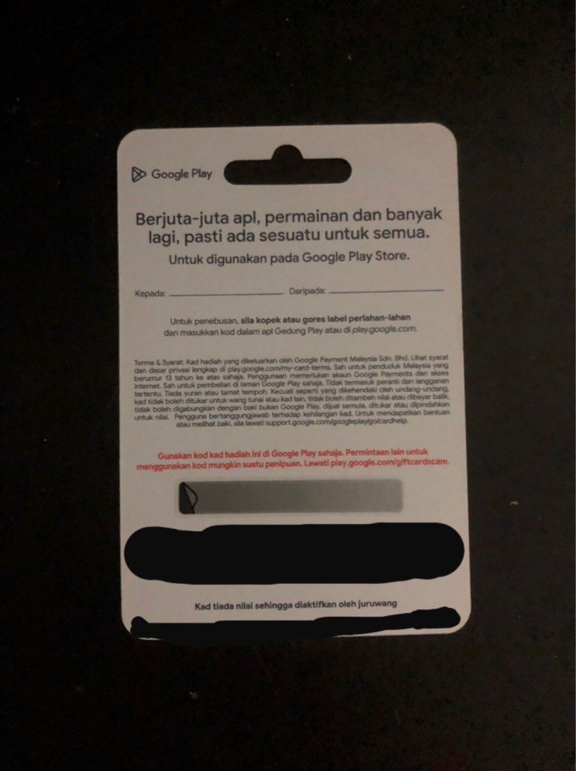 Google Play Gift Card RM50 for sell, Video Gaming, Gaming Accessories