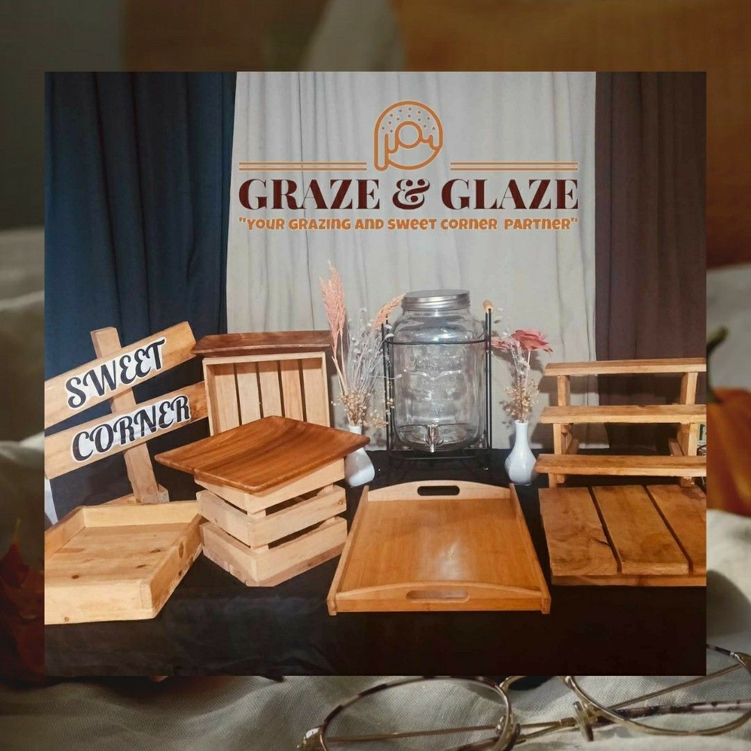 Grazing Table/ Sweet Corner Tools for rent! (Category: Food Organization & Storage) located in Caloocan City. Submitted by selini_777 (Listing ID 1321338712, Image 2). Description: Hello! We are Graze and Glaze we offer Grazing and Sweet Corner Tools for rent! 🥨🍷🧀🫓🍫 Packages Starts @299 for 24 hrs of use! we also offer: -additional juice jar rental -additional center piece rental -additional candle holder rental - additional dried flower and