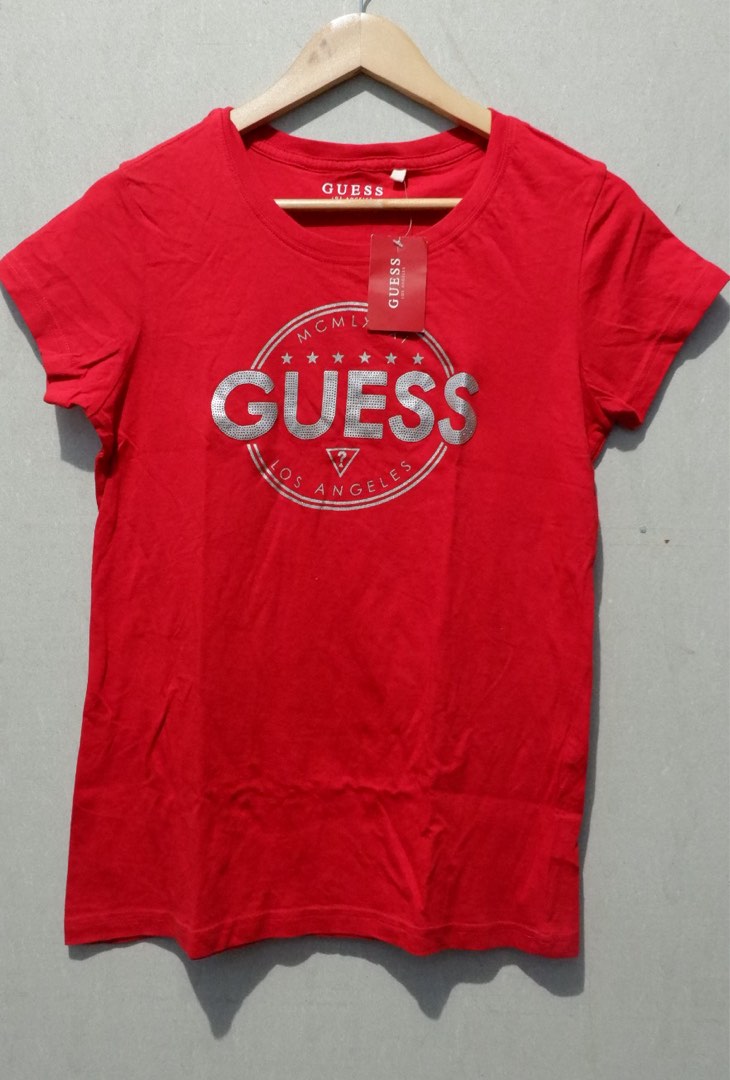 Guess red t shirt women's shop
