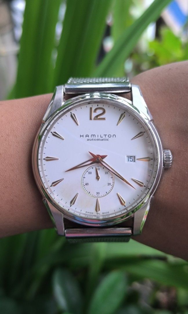 Hamilton Automatic (Category: Men's Watches) located in Taguig. Submitted by j_watches007 (Listing ID 1239546050, Image 1). Description: For Sale Authentic Secondhand ⌚ Open for Layaway ✔ Hamilton Automatic Sapphire Crystal Stainless Steel Swiss Made 2895 H386550 Replacement Strap & Buckle. 'WATCH ONLY. DISCLAIMER: IT'S OLD WATCHES EXPECT OF SOME SCRATCHES/SIGNS OF USAGE & PLEASE MANAGE YOUR EXPECTATIONS. THANKYOU..