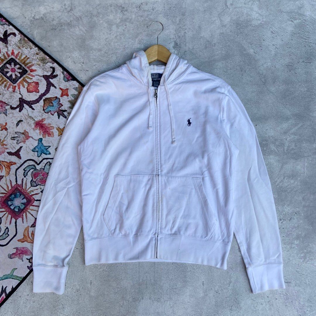 Hoodie Zipper Polo Ralph Lauren White Second Original, Fesyen Pria