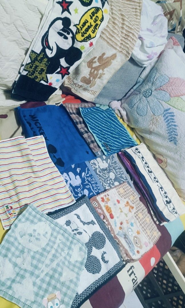 Micky Mouse Towel Bundle (Category: Bedding & Towels) located in Manila. Submitted by fnicolas (Listing ID 1321354474, Image 2). Description: 2 neck towels 150 5 big face towel 13x13 inches 350 10 small face towel 9x9 inches 350 not used but stocked so needs laba.