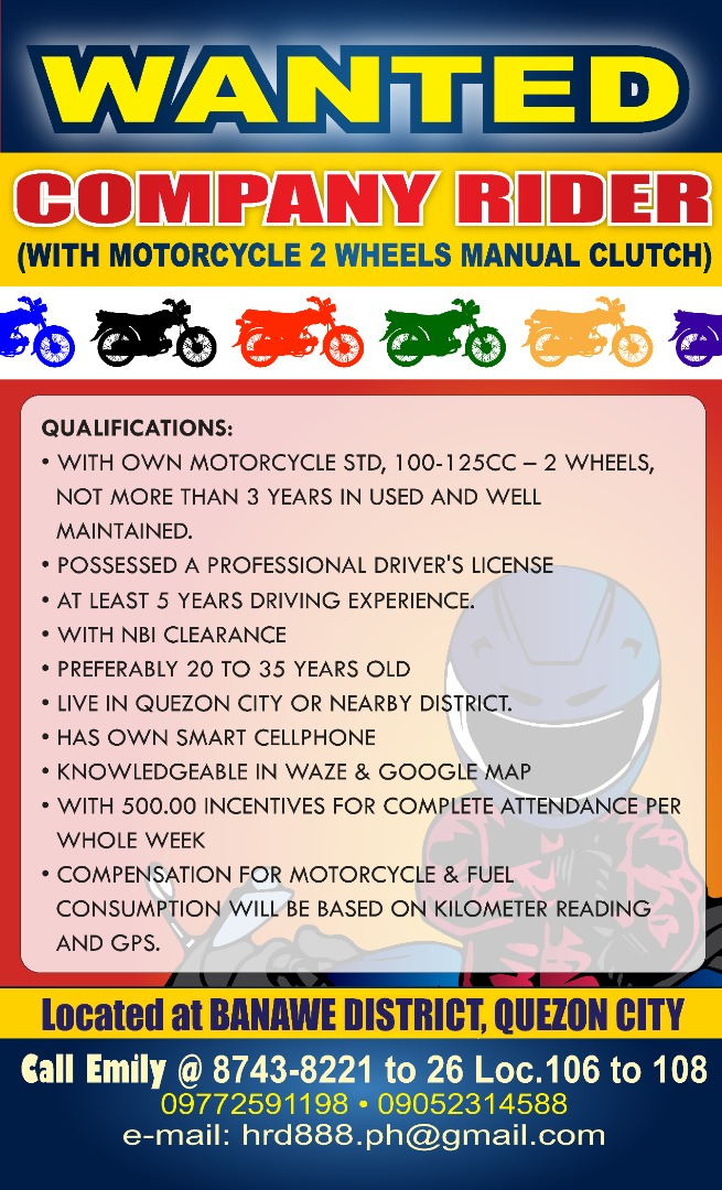 Need Company Rider With Motorcycle 2 Wheels Manual Clutch, Looking For ...