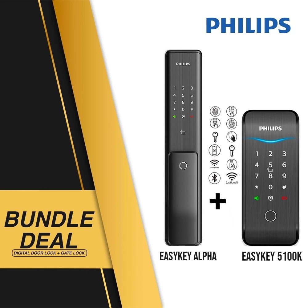 Philips Easykey Alpha Fire-rated Digital door Lock and 5100k Digital Gate  Lock Bundle, Furniture & Home Living, Security & Locks, Locks, Doors & Gates  (Ready-made) on Carousell