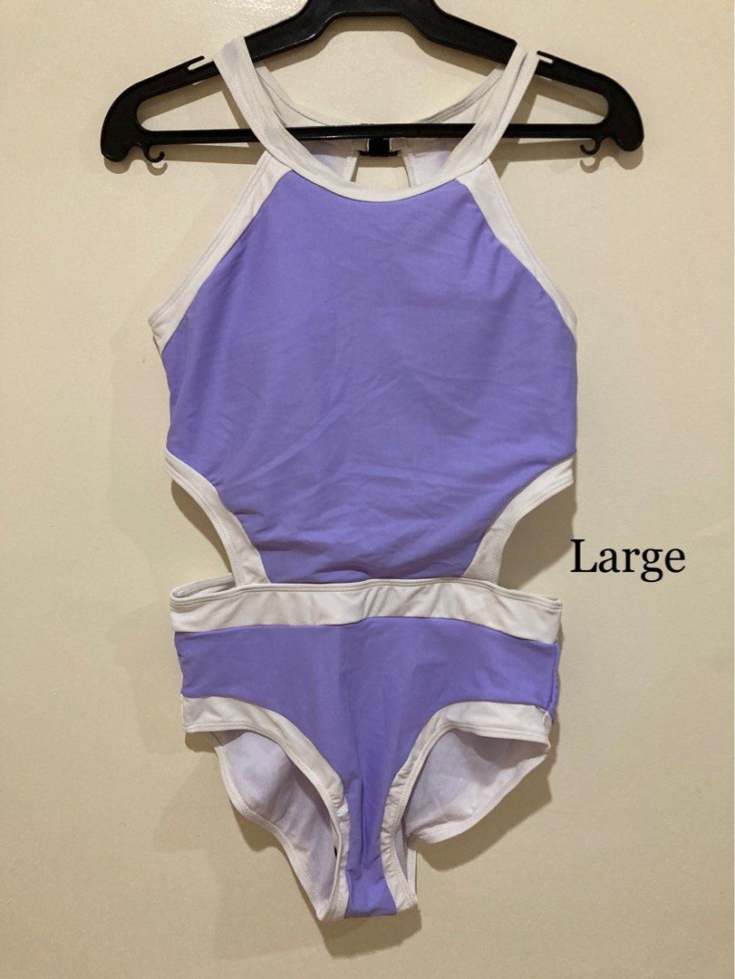 Purple Halter Side Open One Piece Swimsuit (Category: Bikinis & Swimsuits) located in Paranaque City. Submitted by expectmore.payless (Listing ID 1321362383, Image 2). Description: Large size.