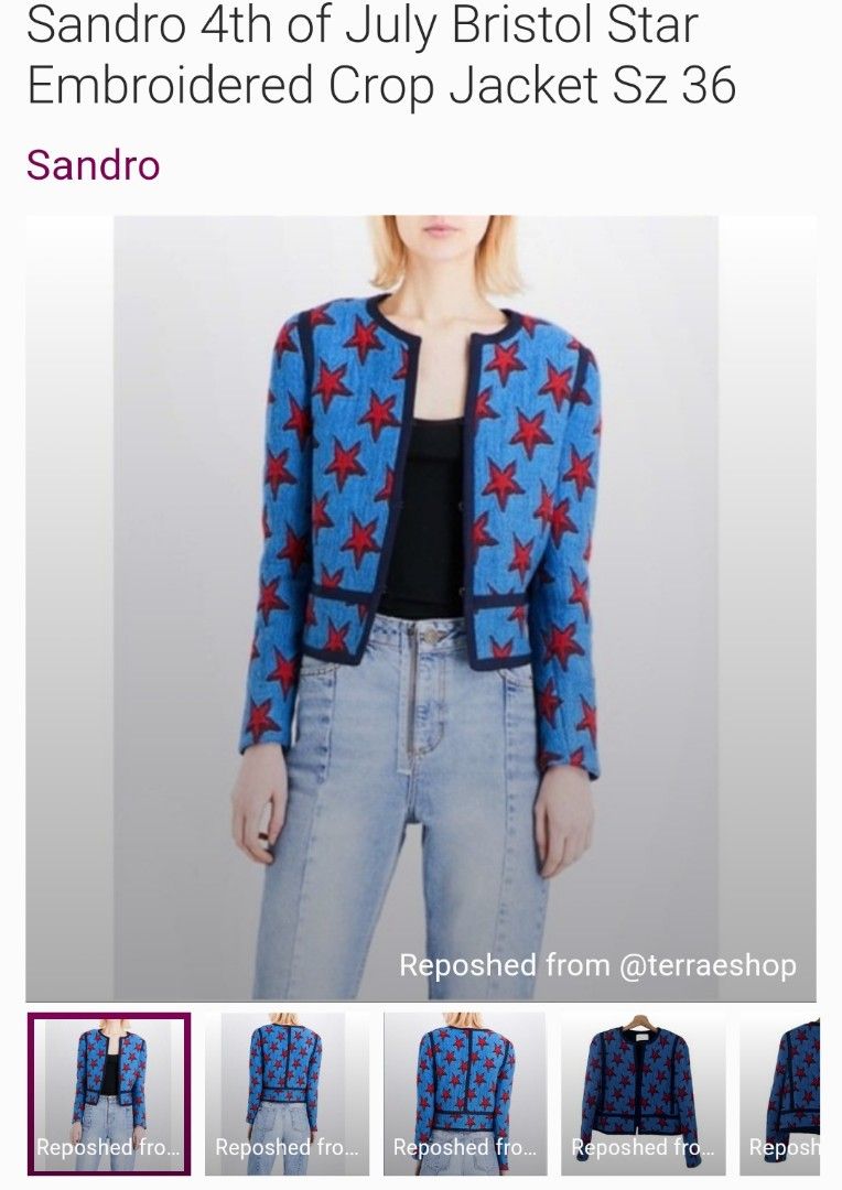 Sandro Paris Bristol Star Embroidered Crop Jacket