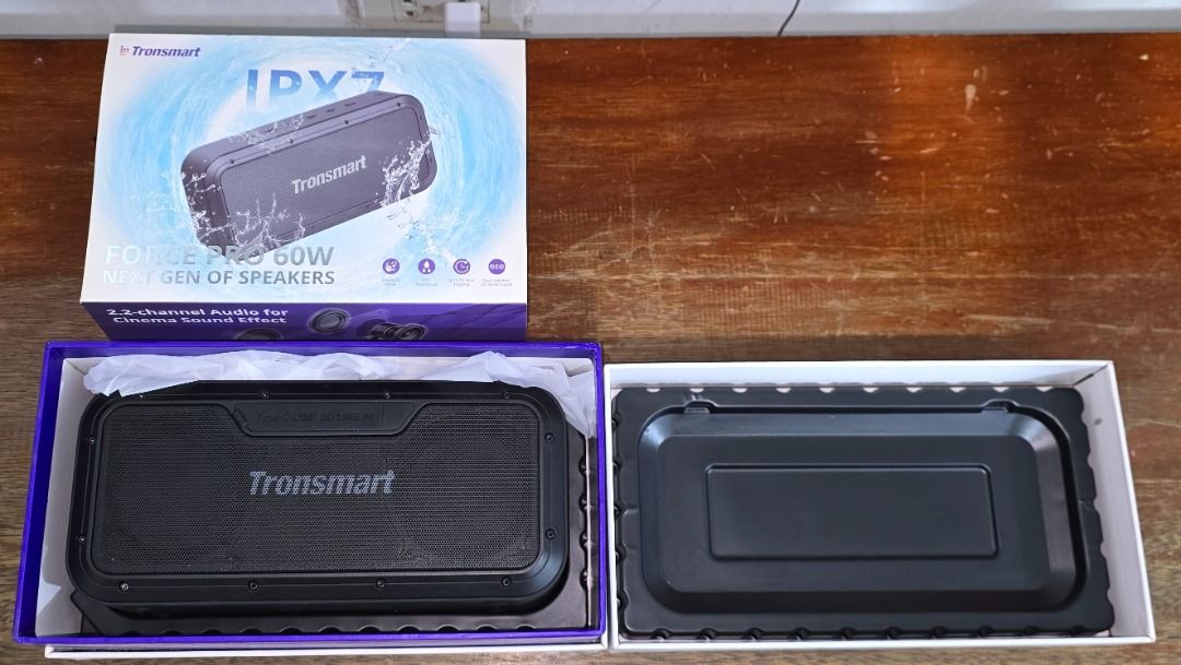 Tronsmart Force Pro 60W Bluetooth Speaker (Category: Soundbars, Speakers & Amplifiers) located in Cabuyao City. Submitted by ken7746 (Listing ID 1321336880, Image 1). Description: Tronsmart Force Pro 60W Bluetooth Speaker aptX IPX7 Waterproof Superior clarity with less than 1% distortion. AAC & SBC HD audio decoding. Broadcast mode to sync sound across 100+ speakers. Up to 15 hours of playtime. Stable Bluetooth 5.0 connectivity. Convenient Voice 