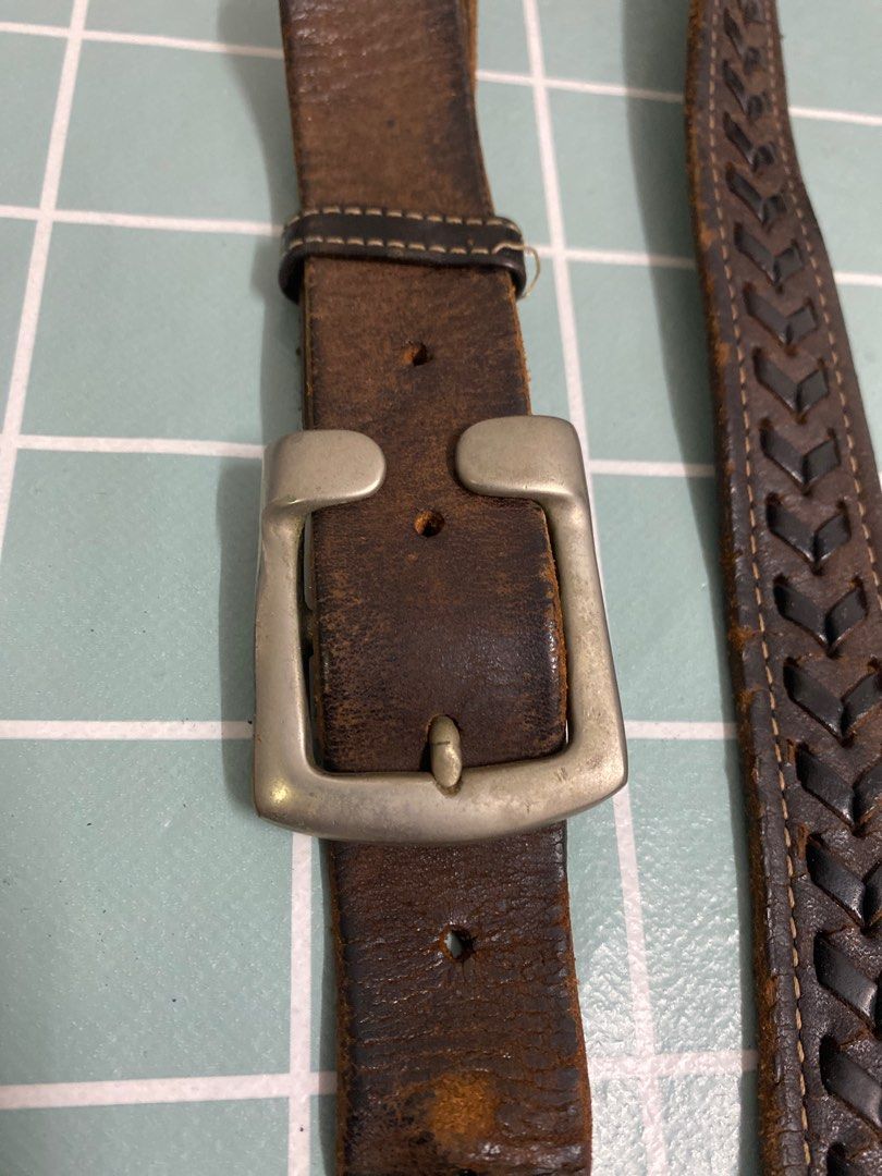 Vintage Armani Jeans Embroidered Leather Belt Size W34