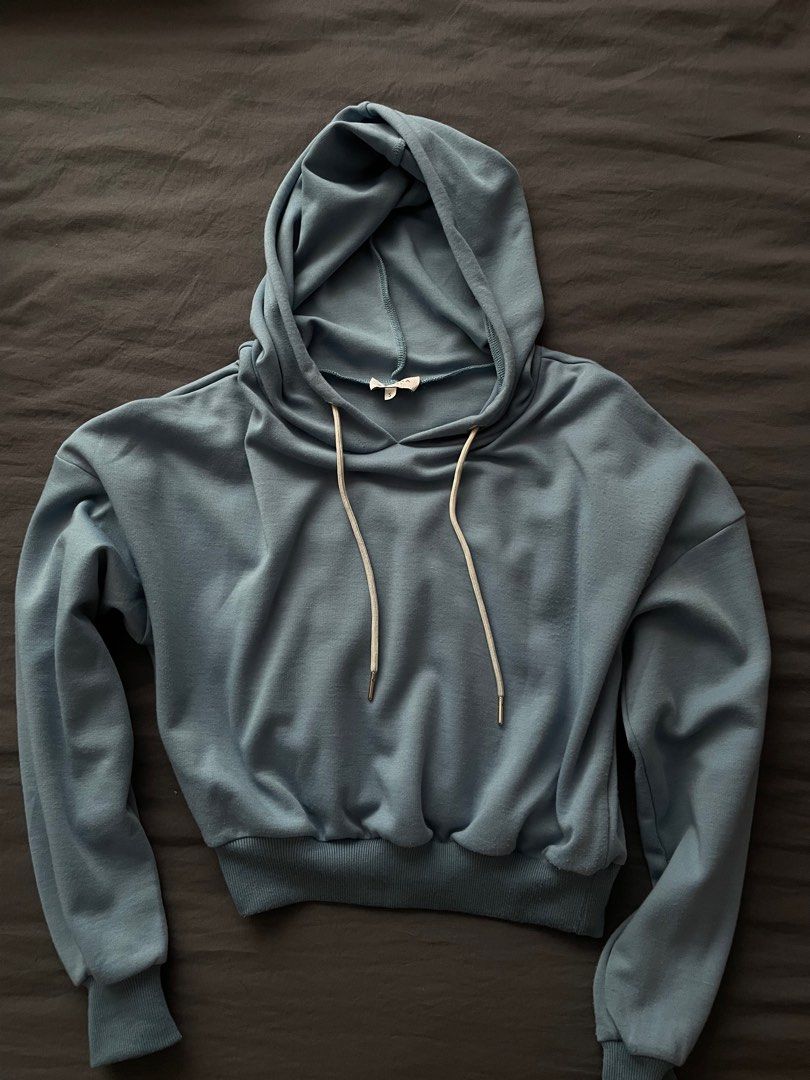 Zalora Cropped Blue Hoodie