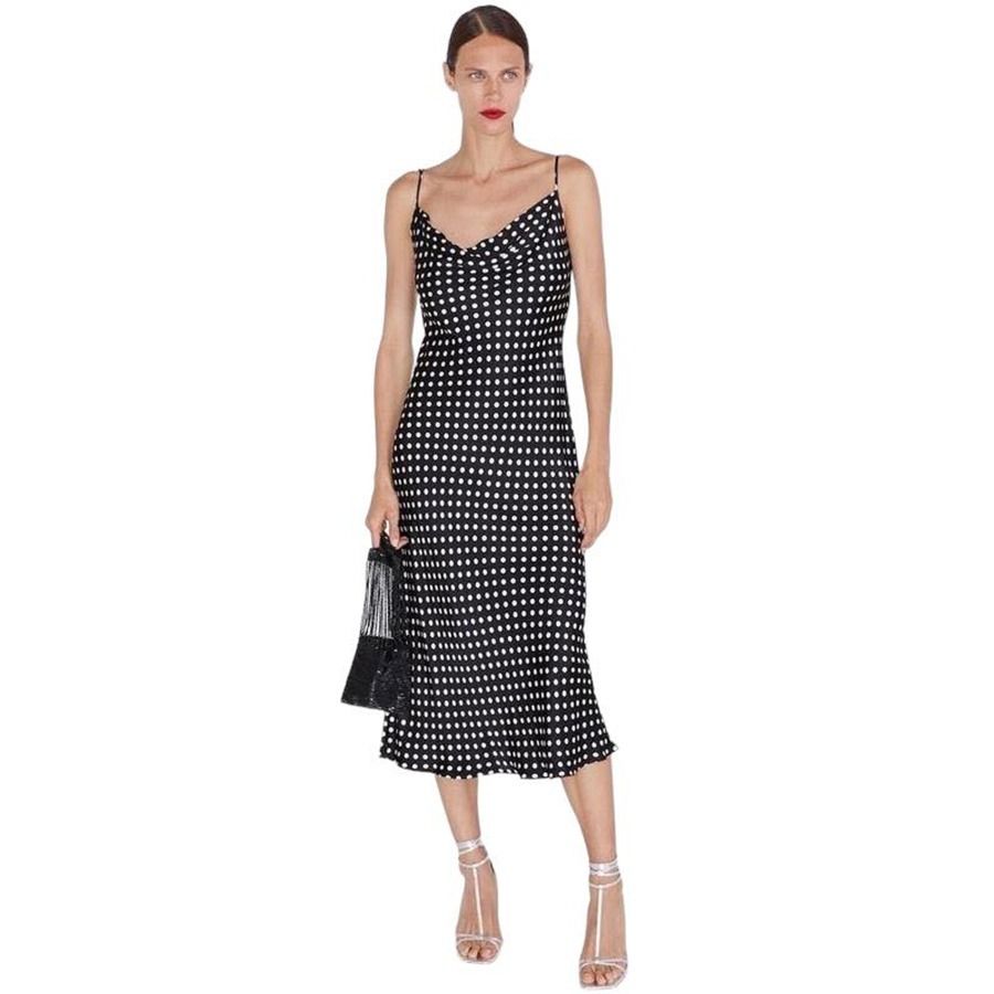 Zara Black White Polka Dot Satin Drape Midi Dress Women s Fashion Dresses Sets Dresses on Carousell